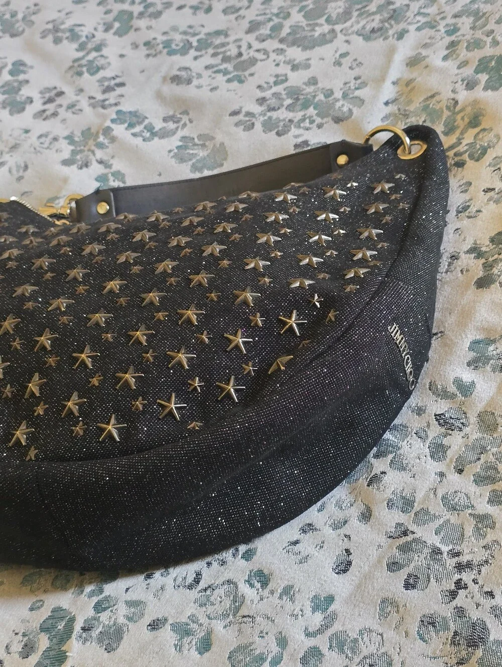 Authentic Jimmy Choo Black Embellished Crescent Shoulder Bag